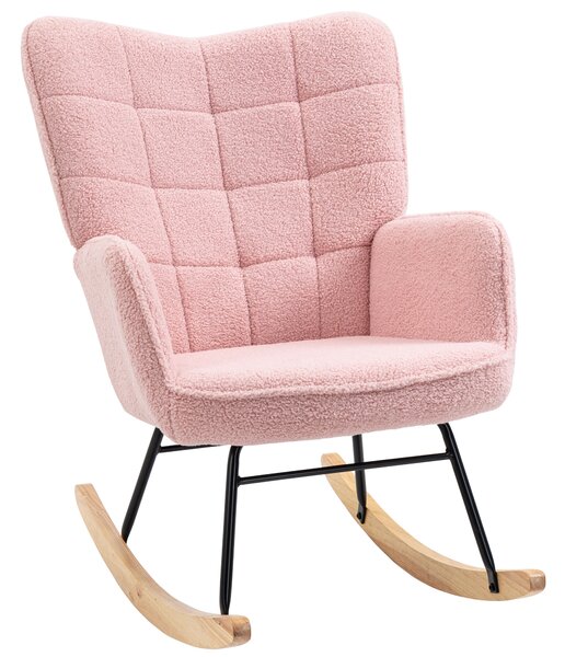 HOMCOM Poltrona a Dondolo dal Design Retro, Legno Massello, Poltrona, Poltrona Relax, 98 cm x 71 cm x 101 cm, Rosa