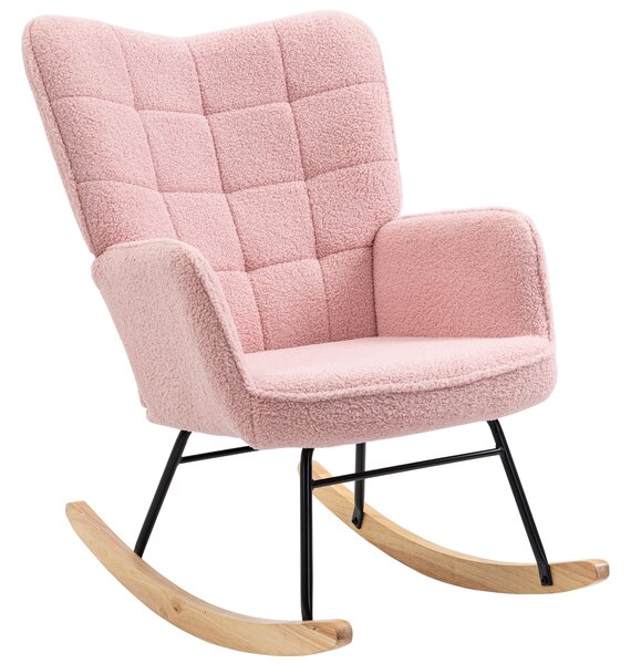HOMCOM Poltrona a Dondolo dal Design Retro, Legno Massello, Poltrona, Poltrona Relax, 98 cm x 71 cm x 101 cm, Rosa