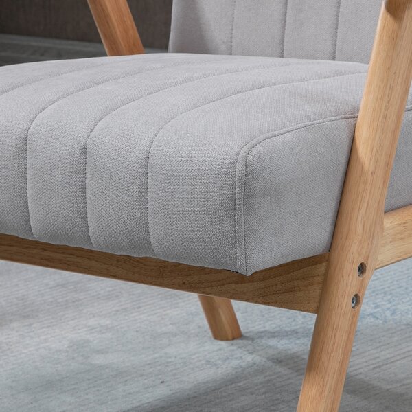 HOMCOM Poltrona in Velluto dal Design Skandi, Legno Massello; 68 cm x 74 cm x 82 cm, Naturale + Grigio