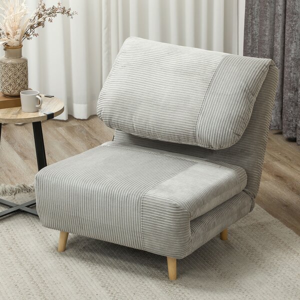 HOMCOM 2-in-1 Poltrona Letto per Ospiti, supporto regolabile Velluto a Coste 82 cm x 89 cm x 83 cm Grigio