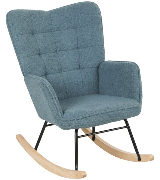 HOMCOM Poltrona a Dondolo, forma ergonomica, scivoli in legno reale, fino a 120 kg, Azzurro Chiaro