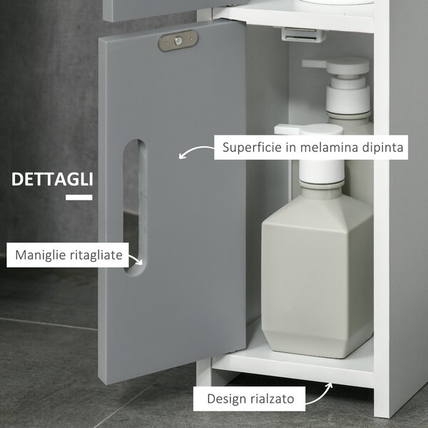 Kleankin Colonna Bagno con Mensole e Armadietti, Mobile Alto Salvaspazio in Legno 15x17x120cm, Bianco e Grigio|Aosom