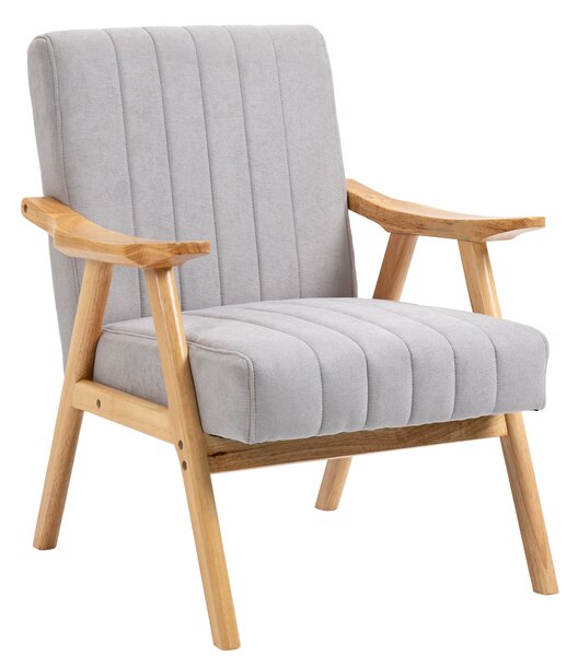 HOMCOM Poltrona in Velluto dal Design Skandi, Legno Massello; 68 cm x 74 cm x 82 cm, Naturale + Grigio