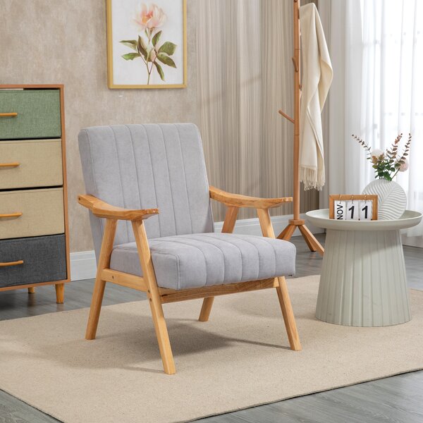 HOMCOM Poltrona in Velluto dal Design Skandi, Legno Massello; 68 cm x 74 cm x 82 cm, Naturale + Grigio