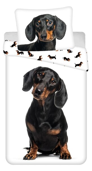 Set copripiumino e federa da bambini bianco e nero in cotone per letto singolo 140x200 cm Dachshund – Jerry Fabrics