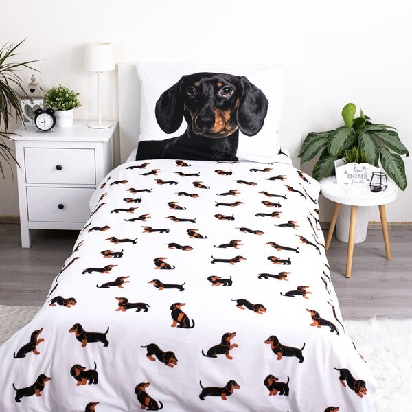 Set copripiumino e federa da bambini bianco e nero in cotone per letto singolo 140x200 cm Dachshund – Jerry Fabrics