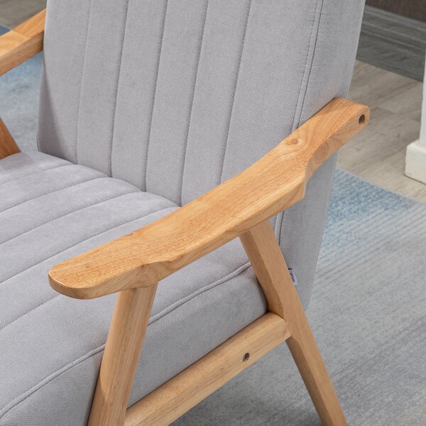 HOMCOM Poltrona in Velluto dal Design Skandi, Legno Massello; 68 cm x 74 cm x 82 cm, Naturale + Grigio