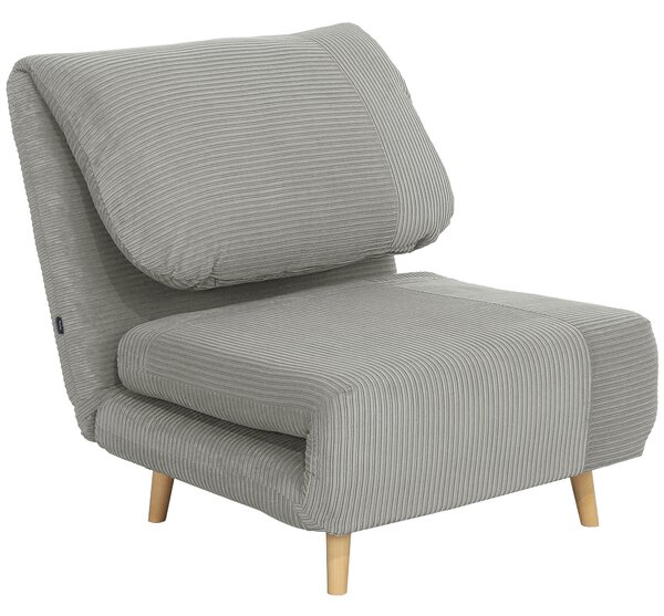 HOMCOM 2-in-1 Poltrona Letto per Ospiti, supporto regolabile Velluto a Coste 82 cm x 89 cm x 83 cm Grigio