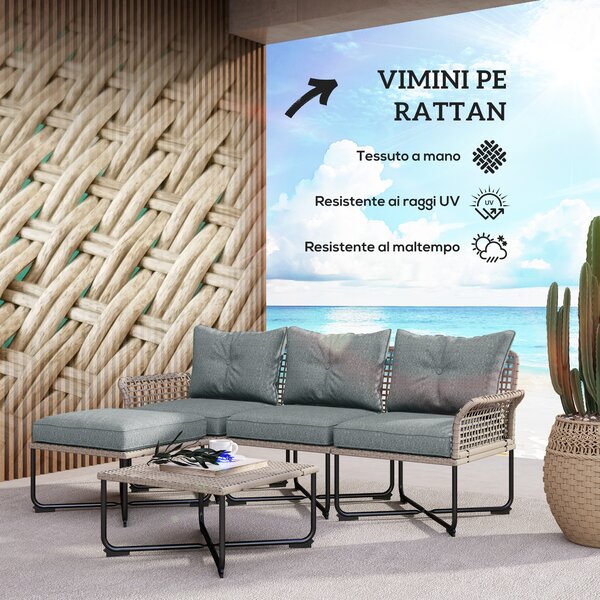 Outsunny Set da Giardino 5 Pezzi in Rattan con 2 Sedie Laterali, Sedia Centrale e 2 Sgabelli/Tavolini da Caffè|Aosom