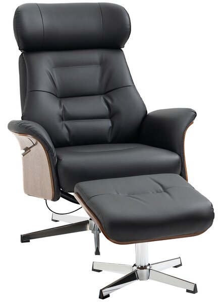HOMCOM Poltrona Relax con Poggiapiedi, Girevole 360°, Funzione Sdraio, Poltrona per la Lettura, nero, 80 x 84 x 108 cm