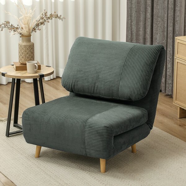 HOMCOM 2-in-1 Poltrona Letto Ospiti, poggiatesta regolabile Velluto a Coste 82 cm x 89 cm x 83 cm Verde
