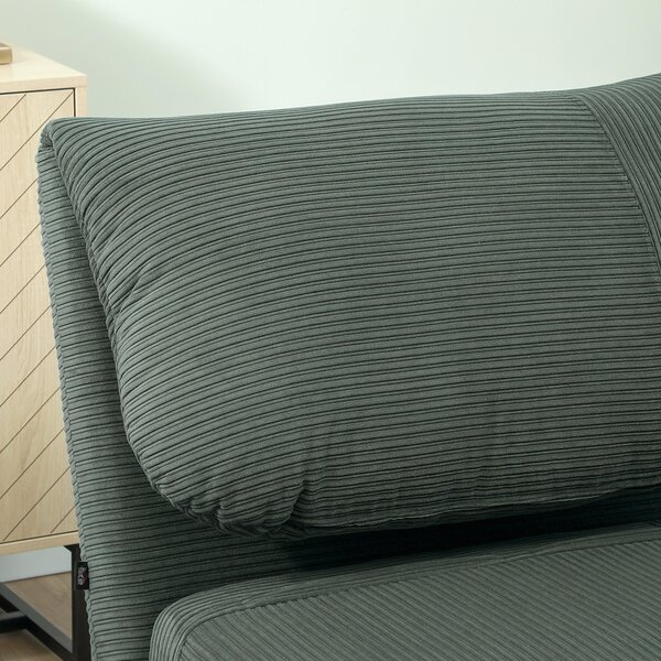 HOMCOM 2-in-1 Poltrona Letto Ospiti, poggiatesta regolabile Velluto a Coste 82 cm x 89 cm x 83 cm Verde