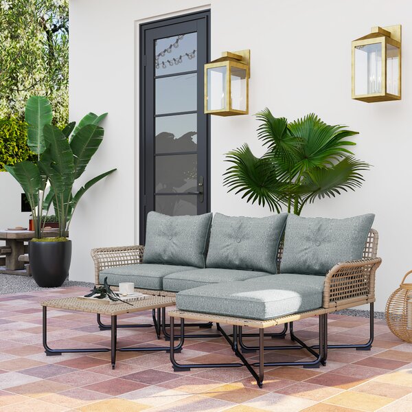 Outsunny Set da Giardino 5 Pezzi in Rattan con 2 Sedie Laterali, Sedia Centrale e 2 Sgabelli/Tavolini da Caffè|Aosom