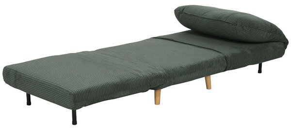 HOMCOM 2-in-1 Poltrona Letto Ospiti, poggiatesta regolabile Velluto a Coste 82 cm x 89 cm x 83 cm Verde