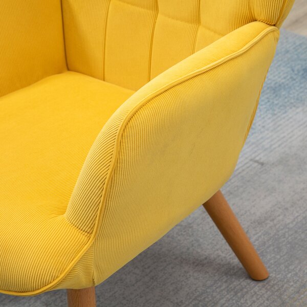 HOMCOM Poltrona d'Arredo con Pouf, Poltrona Relax in Effetto Corda, Poltrona con Braccioli e Gambe in Legno, per Soggiorno, Giallo