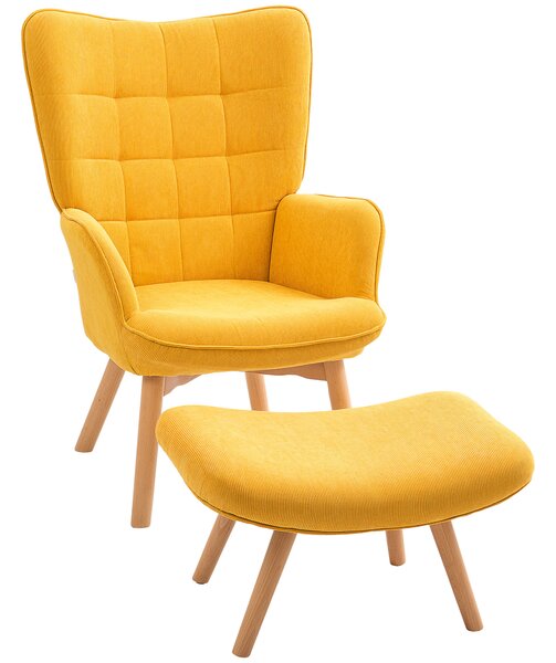 HOMCOM Poltrona di Design con Pouf, Poltrona Relax in Corda, Poltroncina con Braccioli in Legno, per Soggiorno, Arancione