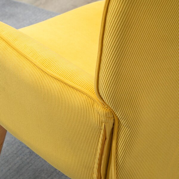 HOMCOM Poltrona d'Arredo con Pouf, Poltrona Relax in Effetto Corda, Poltrona con Braccioli e Gambe in Legno, per Soggiorno, Giallo
