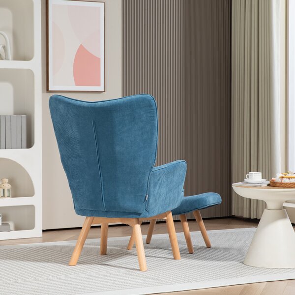 HOMCOM Poltrona Relax con Poggiapiedi, Sedia in Effetto Corda con braccioli in legno, per Soggiorno, 72L x 80P x 101A cm, Blu | Aosom Italy