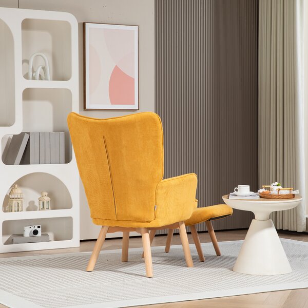 HOMCOM Poltrona di Design con Pouf, Poltrona Relax in Corda, Poltroncina con Braccioli in Legno, per Soggiorno, Arancione