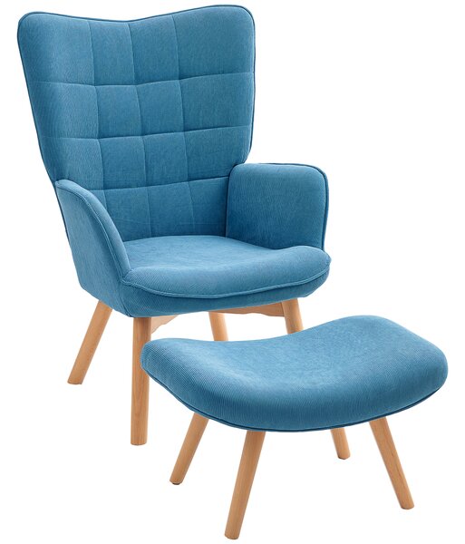 HOMCOM Poltrona Relax con Poggiapiedi, Sedia in Effetto Corda con braccioli in legno, per Soggiorno, 72L x 80P x 101A cm, Blu | Aosom Italy