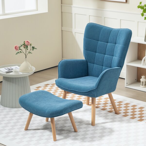 HOMCOM Poltrona Relax con Poggiapiedi, Sedia in Effetto Corda con braccioli in legno, per Soggiorno, 72L x 80P x 101A cm, Blu | Aosom Italy