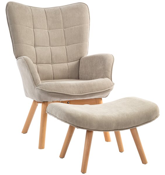HOMCOM Poltrona con Poggiapiedi in Stile Contemporaneo, in Tessuto Effetto Velluto, 72x80x101 cm, Marrone Chiaro | Aosom Italy