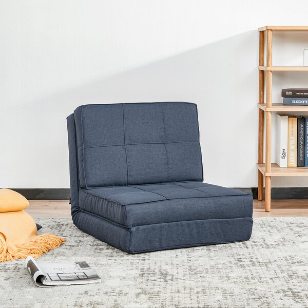 HOMCOM Poltrona da Pavimento Pieghevole Sofà Lettino a 5 Posizioni Poltrona Letto Divano Singolo Blu Scuro 61 x 73 x 58 cm
