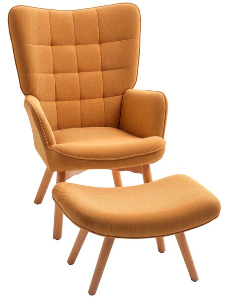 HOMCOM Poltrona Accent con Pouf, Poltrona Relax in Corda, Poltrona con Braccioli in Legno, per Soggiorno, Marrone