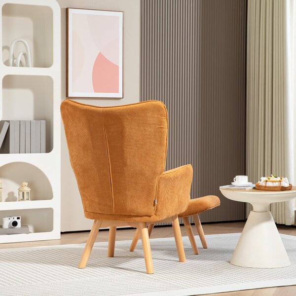 HOMCOM Poltrona Accent con Pouf, Poltrona Relax in Corda, Poltrona con Braccioli in Legno, per Soggiorno, Marrone