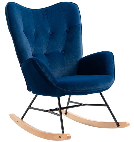 HOMCOM Poltrona a Dondolo con Trapunta, Pioli in Legno, Velluto Sintetico, fino a 150 kg, Blu