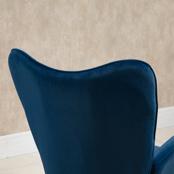 HOMCOM Poltrona a Dondolo con Trapunta, Pioli in Legno, Velluto Sintetico, fino a 150 kg, Blu