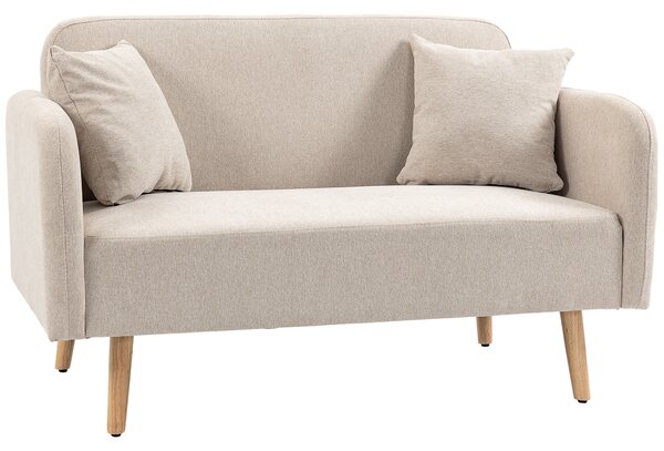 HOMCOM Divano a Due Posti, Design Moderno, Include 2 Cuscini, Gambe in Legno, 130 x 70 x 80 cm, Crema