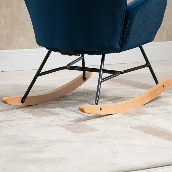 HOMCOM Poltrona a Dondolo con Trapunta, Pioli in Legno, Velluto Sintetico, fino a 150 kg, Blu