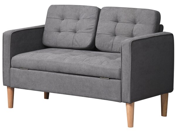 HOMCOM Divano a 2 Posti, Divano con Spazio di Archiviazione, Gambe in Legno, Divano Imbottito con Rivestimento in Velluto per Soggiorno, Camera da Letto, 117x 62 x 78 cm, Grigio