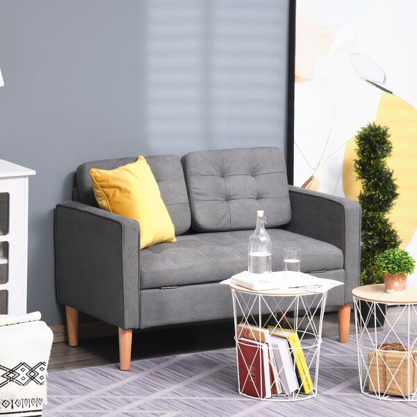 HOMCOM Divano a 2 Posti, Divano con Spazio di Archiviazione, Gambe in Legno, Divano Imbottito con Rivestimento in Velluto per Soggiorno, Camera da Letto, 117x 62 x 78 cm, Grigio
