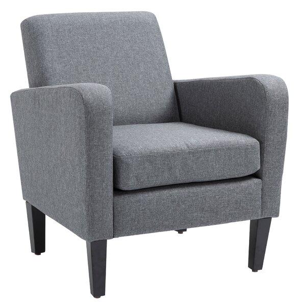 HOMCOM Poltrona Singola, Poltrona Relax, Poltrona Imbottita con Piedi in Legno, Tessuto Effetto Lino, 66 x 72 x 74 cm, Grigio Chiaro