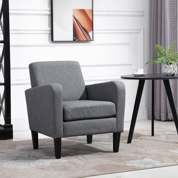 HOMCOM Poltrona Singola, Poltrona Relax, Poltrona Imbottita con Piedi in Legno, Tessuto Effetto Lino, 66 x 72 x 74 cm, Grigio Chiaro