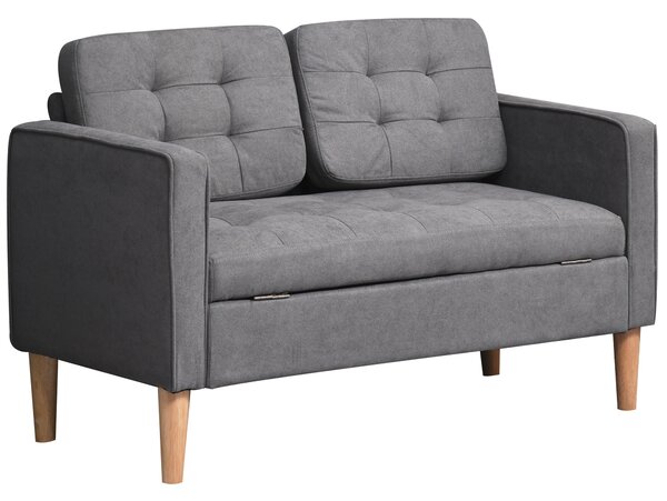 HOMCOM Divano a 2 Posti, Divano con Spazio di Archiviazione, Gambe in Legno, Divano Imbottito con Rivestimento in Velluto per Soggiorno, Camera da Letto, 117x 62 x 78 cm, Grigio