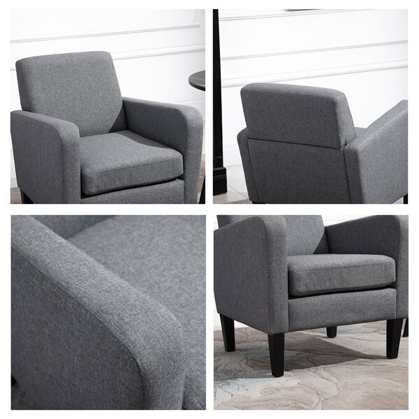HOMCOM Poltrona Singola, Poltrona Relax, Poltrona Imbottita con Piedi in Legno, Tessuto Effetto Lino, 66 x 72 x 74 cm, Grigio Chiaro