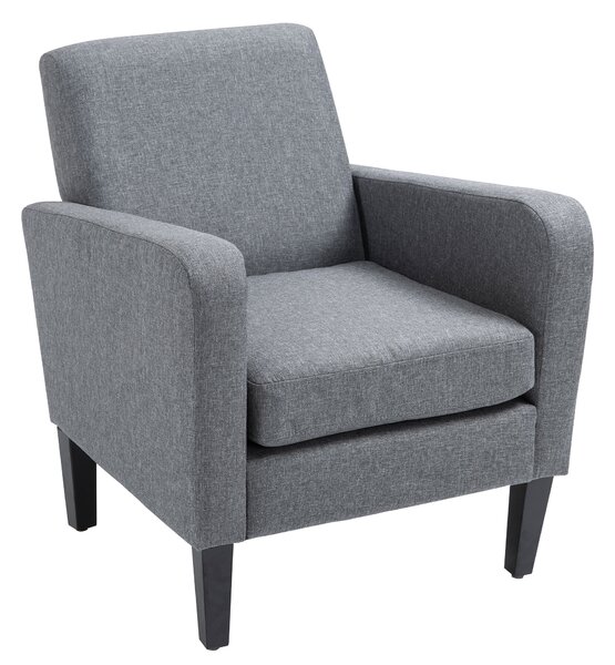 HOMCOM Poltrona Singola, Poltrona Relax, Poltrona Imbottita con Piedi in Legno, Tessuto Effetto Lino, 66 x 72 x 74 cm, Grigio Chiaro