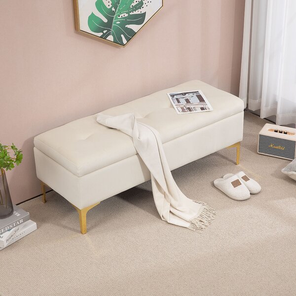 HOMCOM Panca con Spazio di Archiviazione, resistenza fino a 120kg, 120x44x44,5cm, Beige