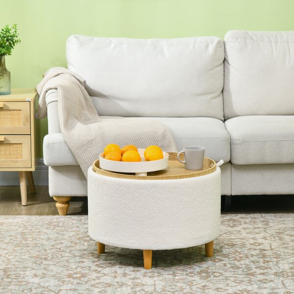 HOMCOM Pouf Imbottito in Teddyfleece con Spazio Nascosto e Coperchio Ribaltabile, 56 cm x 56 cm x 42 cm, Bianco