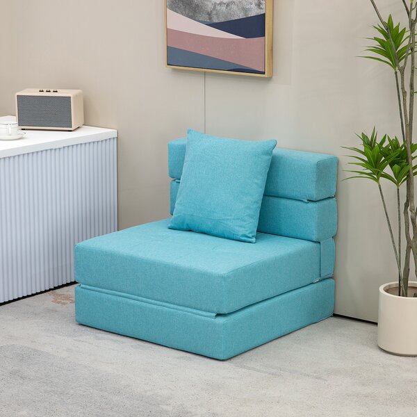 HOMCOM Poltrona Letto Poltrona Relax Letto ospiti. Fodera rimovibile, 70 cm x 70 cm x 61 cm, Celeste