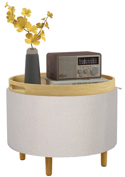 HOMCOM Pouf Imbottito in Teddyfleece con Spazio Nascosto e Coperchio Ribaltabile, 56 cm x 56 cm x 42 cm, Bianco