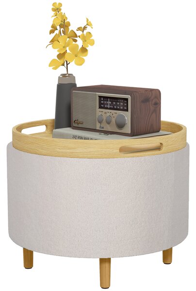 HOMCOM Pouf Imbottito in Teddyfleece con Spazio Nascosto e Coperchio Ribaltabile, 56 cm x 56 cm x 42 cm, Bianco