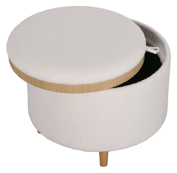 HOMCOM Pouf Imbottito in Teddyfleece con Spazio Nascosto e Coperchio Ribaltabile, 56 cm x 56 cm x 42 cm, Bianco