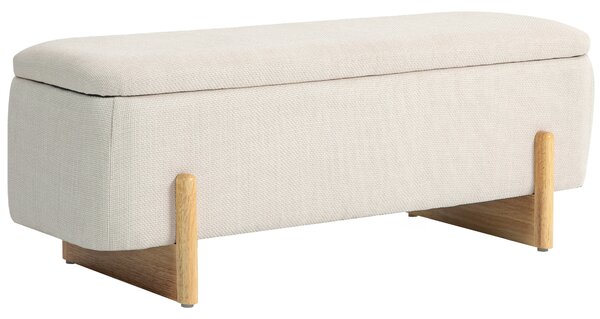 HOMCOM Pouf con spazio di archiviazione, panca con imbottitura in schiuma, imitazione di lino, 111 x 44 x 44,5 cm, Cremeweiß