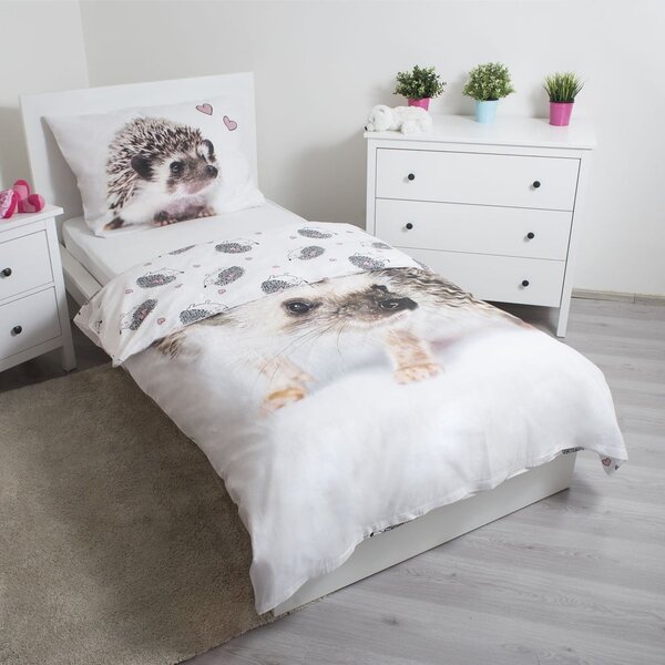 Set copripiumino e federa da bambini bianco/marrone in cotone per letto singolo 140x200 cm Hedgehog – Jerry Fabrics