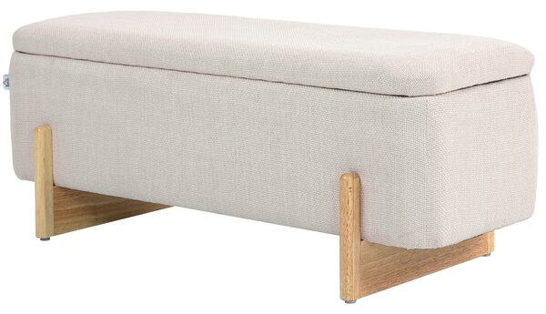 HOMCOM Pouf con spazio di archiviazione, panca con imbottitura in schiuma, imitazione di lino, 111 x 44 x 44,5 cm, Cremeweiß