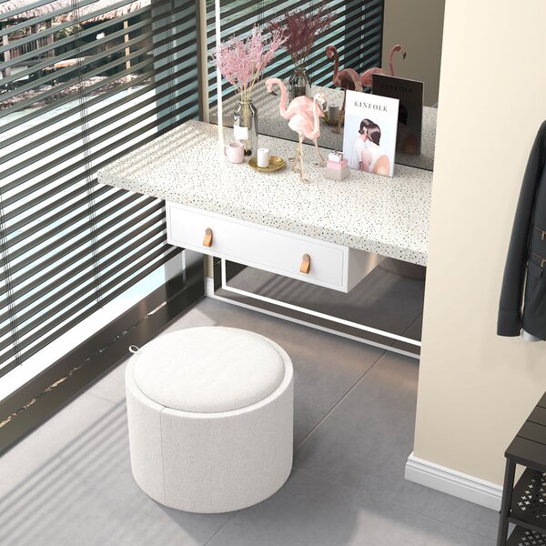 HOMCOM Pouf in lino con spazio di archiviazione, coperchio ribaltabile, 56 cm x 56 cm x 42 cm, Crema + Naturale
